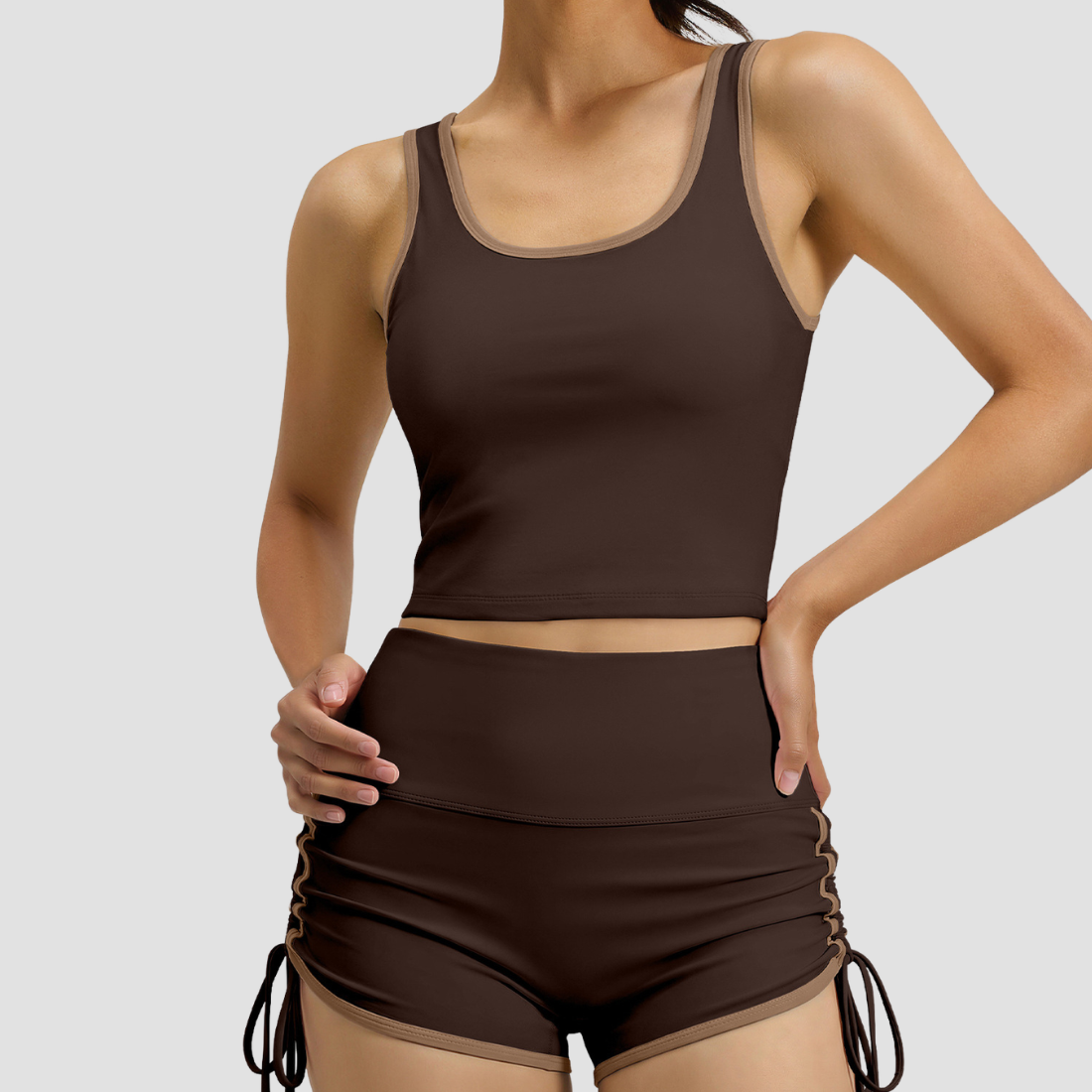 Wholesale Women's High-Support Sports Bra & Shorts Yoga Set w/ Chest Pad