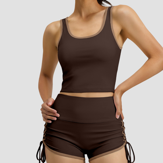 Wholesale Women's High-Support Sports Bra & Shorts Yoga Set w/ Chest Pad