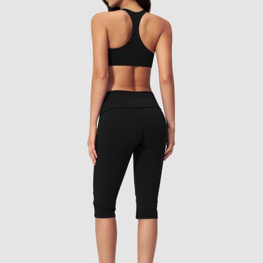 Wholesale Brushed V-Neck Sports Bra & Button-Up Cropped Pants Set