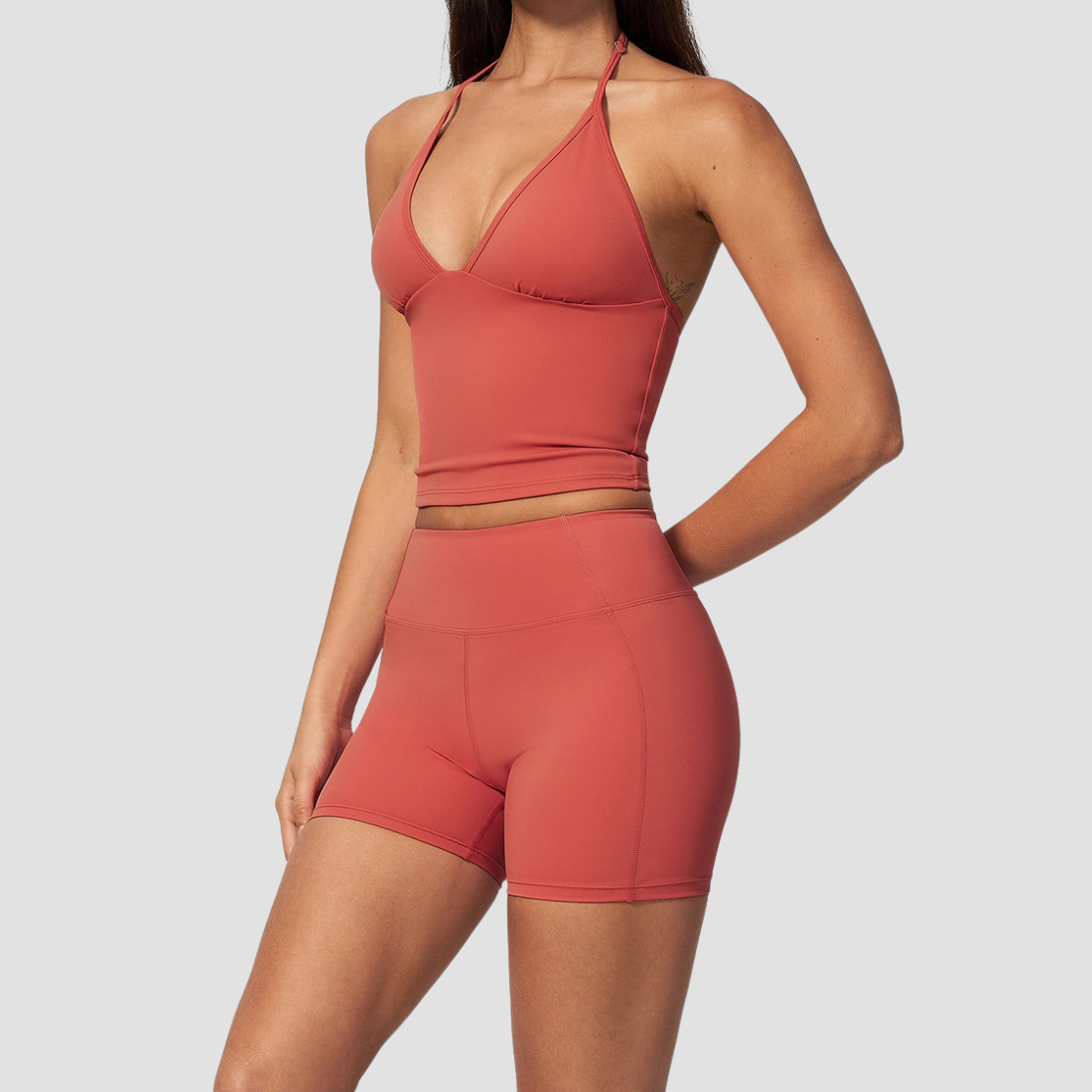 Wholesale Women's Deep-V Sleeveless Vest and High-waist Shorts Yoga Set