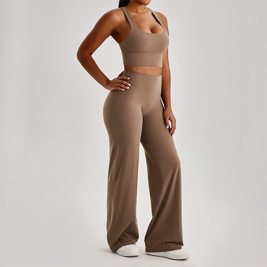 Wholesale Women's Peach Lift High Waist Flare Pants Yoga Set – Cross Back Sports Bra 0258