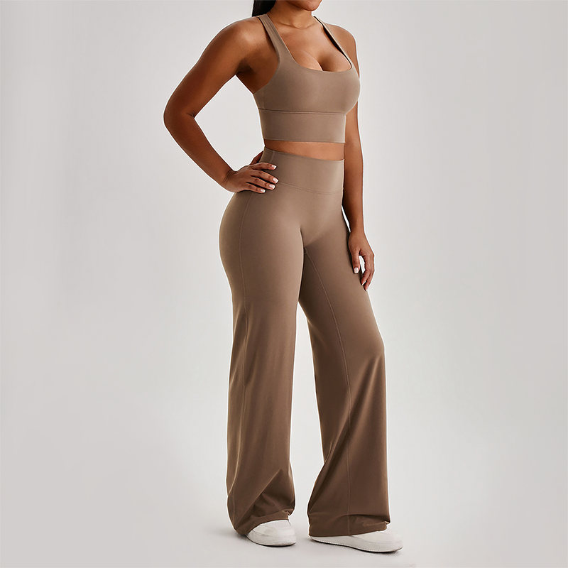 Wholesale Women's Peach Lift High Waist Flare Pants Yoga Set – Cross Back Sports Bra 0258