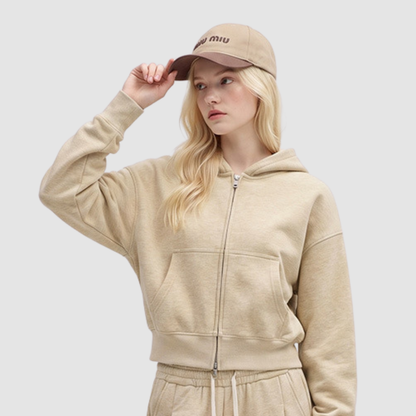Wholesale Women’s Relaxed Zip-Up Hooded Sweatshirt – Cotton Blend