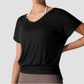 Wholesale Loose Ribbed Yoga T-Shirt – V-Neck Running & Fitness Top