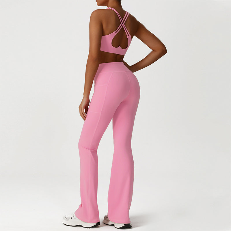 Cross-Back Sports Bra + Flared Leg Pants 2-Piece Set