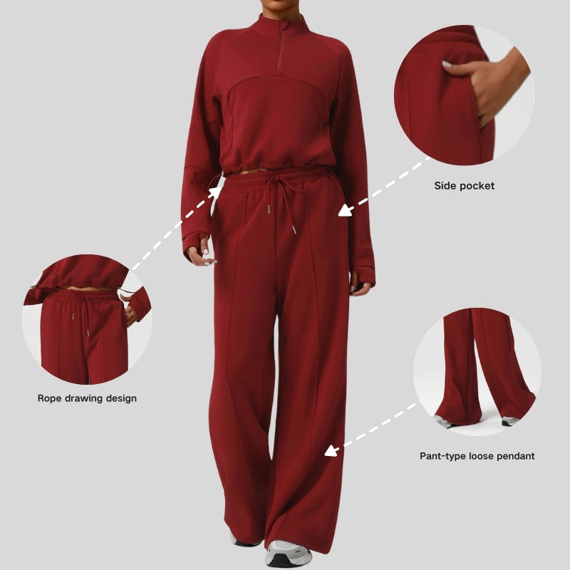 High-waisted drawstring wide-leg sweatpants