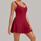 Wholesale Women's Fake Two-Piece Tennis Dress – Anti-Exposure Pleated Yoga Skirt w/ Built-in Shorts