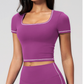 Wholesale Women's Seam-Detail Colorblock Short Sleeve Crop Top – Butt-Lifting Yoga Gym Activewear FDX2036