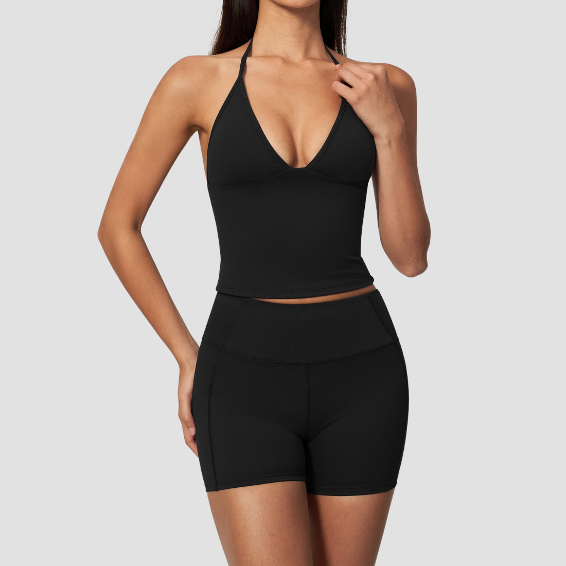 Wholesale Women's Deep-V Sleeveless Vest and High-waist Shorts Yoga Set