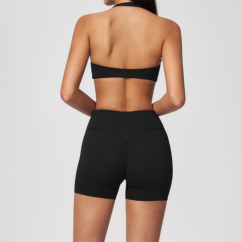 Wholesale Women's Halter Neck Yoga Set – Padded Bra & High-Waist Shorts Activewear