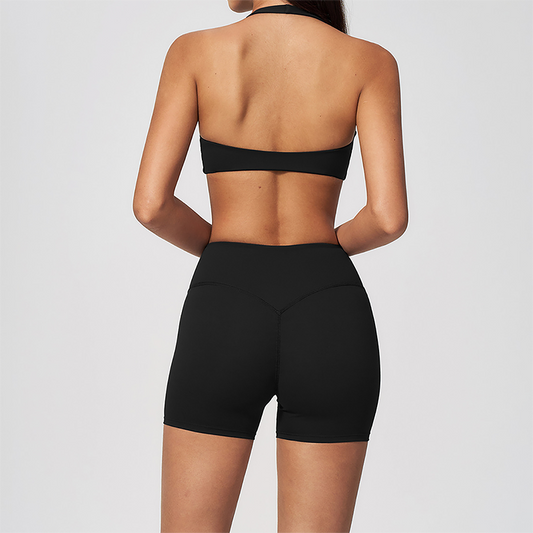 Wholesale Women's Halter Neck Yoga Set – Padded Bra & High-Waist Shorts Activewear