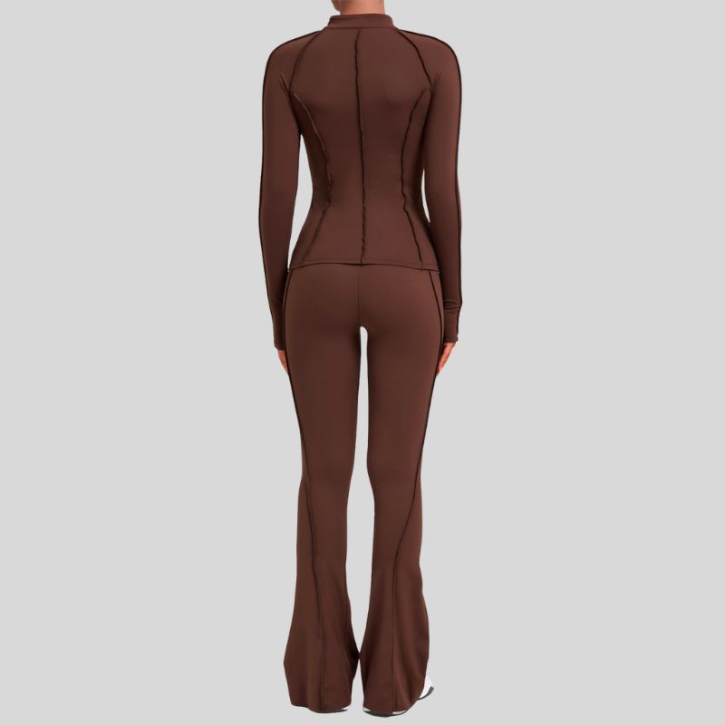 Thumb-buckle zipper jacket + slightly flared pants+2-piece set