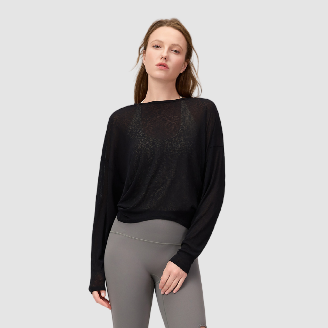 Wholesale Women's Slub-Texture Long-Sleeve Yoga Top – Loose Running Cover-Up