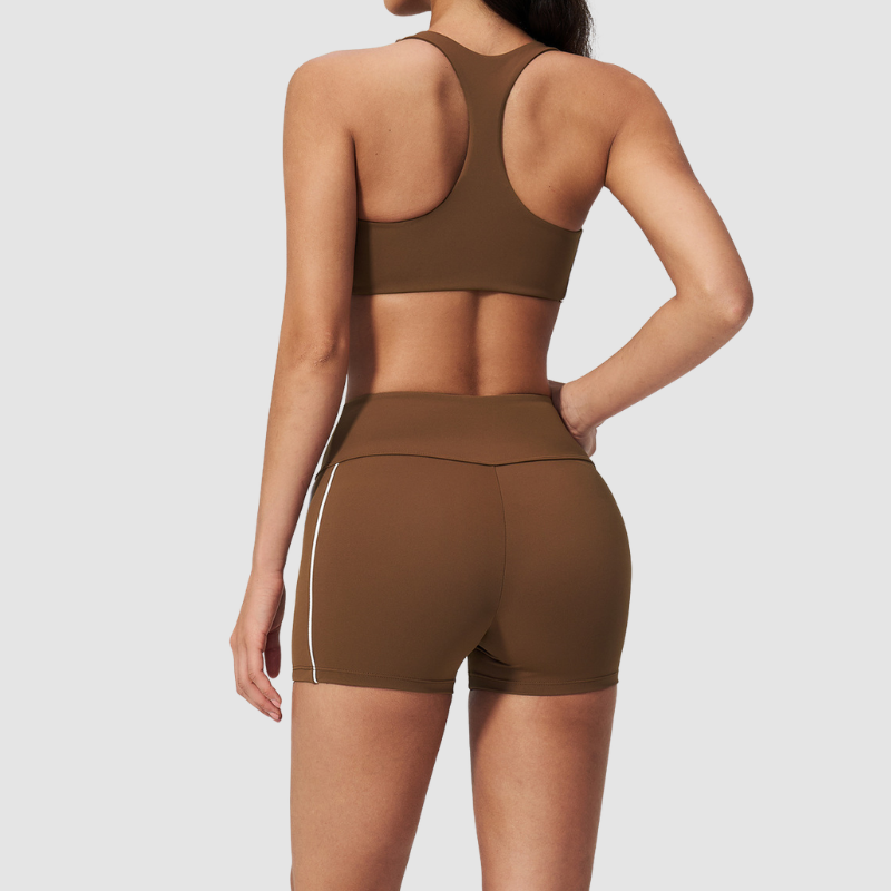 Wholesale Women's Brushed Short Sleeve Crop Top & Full-Length Leggings Set – Padded Yoga Fitness 2-Piece