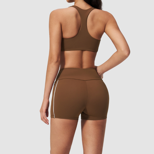 Wholesale Women's Brushed Short Sleeve Crop Top & Full-Length Leggings Set – Padded Yoga Fitness 2-Piece