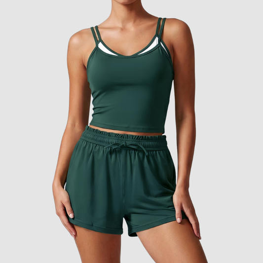Wholesale Women's Spaghetti-Strap Sports Bra & Tennis Shorts Set – Barely-There Activewear