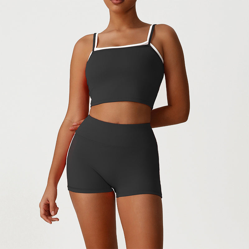 Layered-Look Spaghetti Strap Crop Top + High-Waisted Butt-Lifting Shorts 2-Piece Set