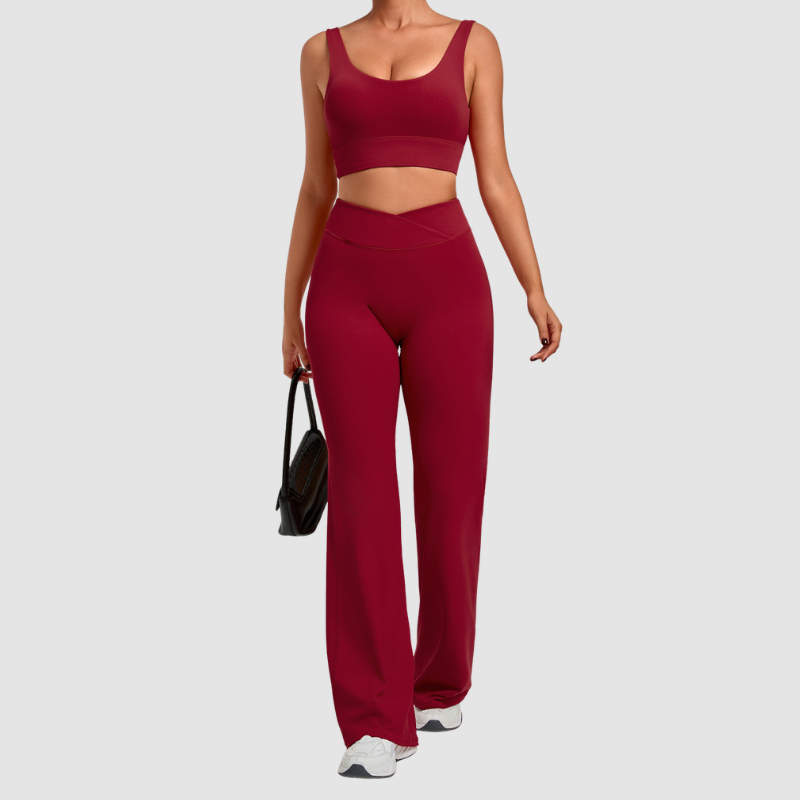 Wholesale Women's Naked-Feel Sports Bra + Flare Pants Set – Moisture-Wicking Yoga Fitness Activewear