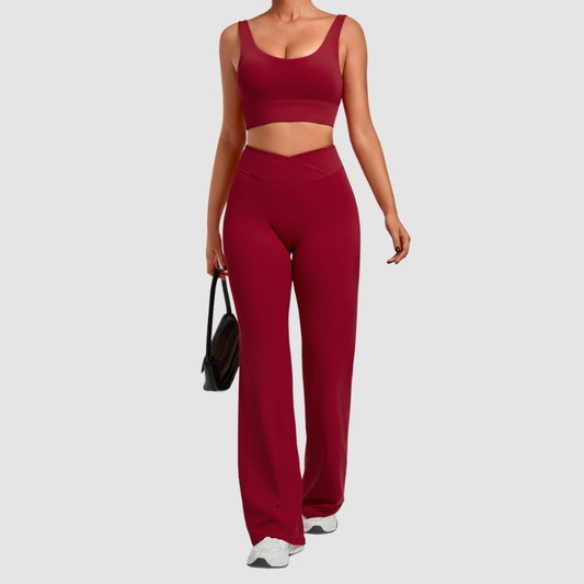 Wholesale Women's Naked-Feel Sports Bra + Flare Pants Set – Moisture-Wicking Yoga Fitness Activewear