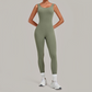 Wholesale Women's Brushed Yoga Jumpsuit – Open-Back Slim Fit Athletic Bodysuit w/ Chest Pad