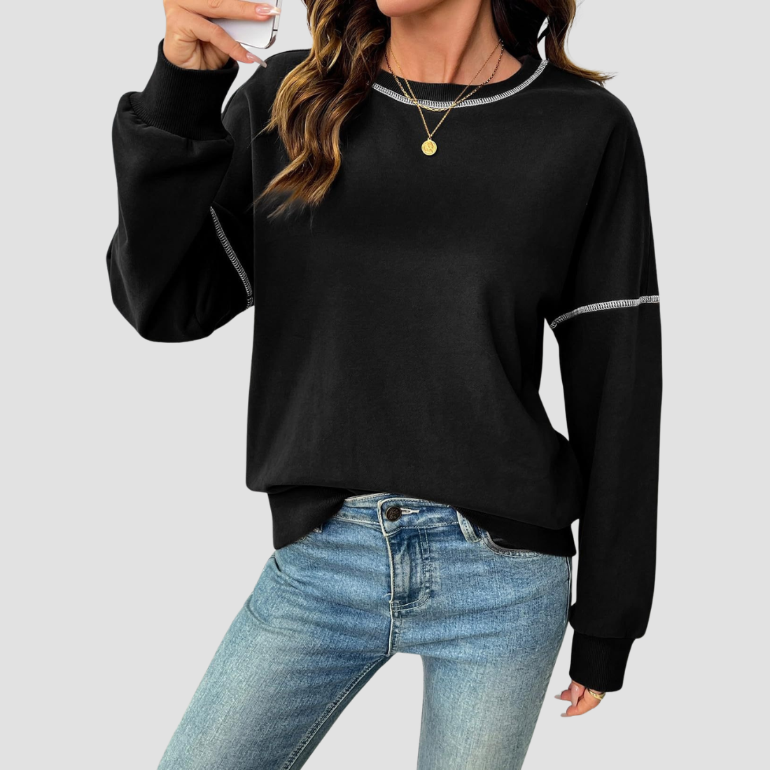 Wholesale Round Neck Seam Detail Sweatshirt – Casual Loose Sportswear Hoodie