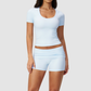 Wholesale short-sleeved tops and high-waisted fold-over shorts sets