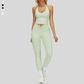 Removable Bra Pad Tank top+Pleated waistband sport leggings 2-piece set