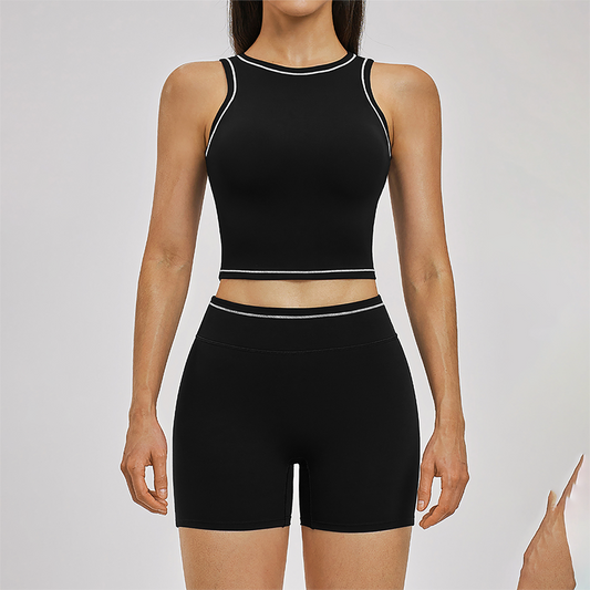Wholesale Color Block Yoga Halter Vest + Shorts 2-Piece Set