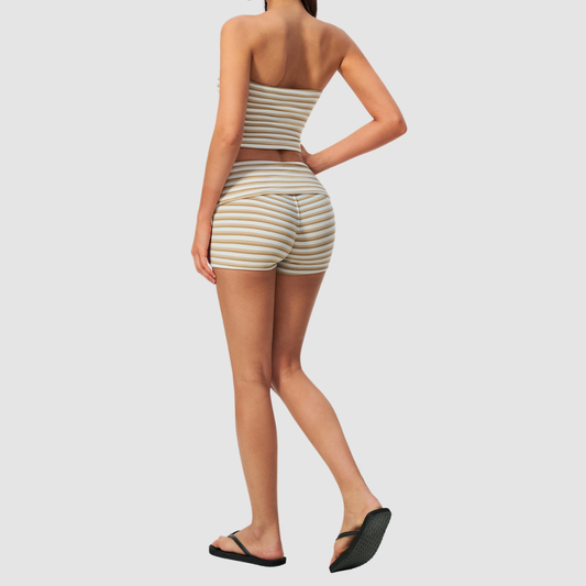 Wholesale Women's Stripe Bandeau Tank & Shorts Yoga Set