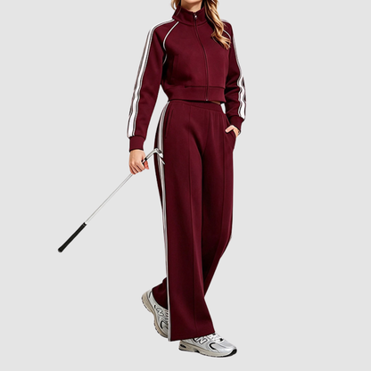 Wholesale Women’s Stripe Jacket & Straight-Leg Pants Separates – Cotton Blend Activewear