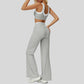 Contrast color sports bra + sport slightly flared pants 2-piece set
