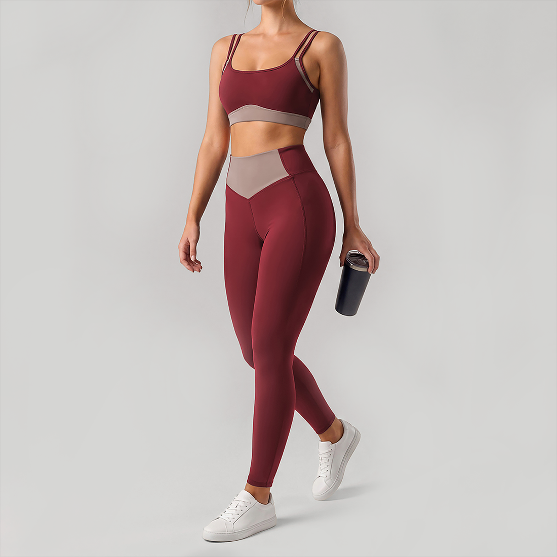 Wholesale Contrast Trim Yoga Set – Bra & Leggings Fitness Set