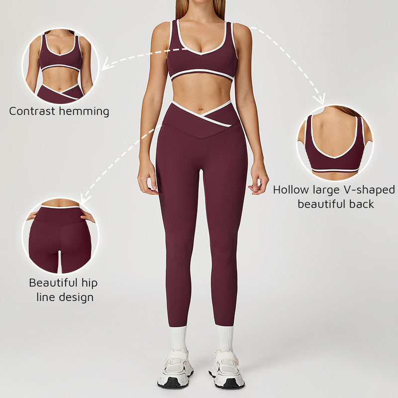 Ultra-Soft Contrasting Color Sports Bra + High Waist leggings 2-piece Set