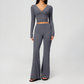Wholesale Women's Cream-Feel Fleece Long Sleeve Top & High waisted flared Pants Set