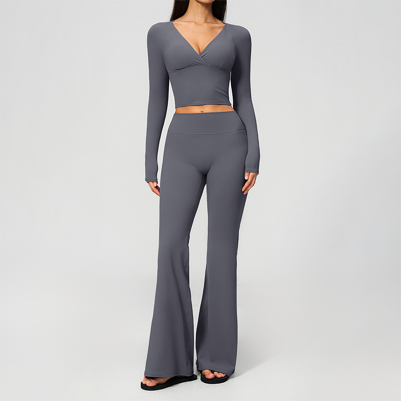 Wholesale Women's Cream-Feel Fleece Long Sleeve Top & High waisted flared Pants Set