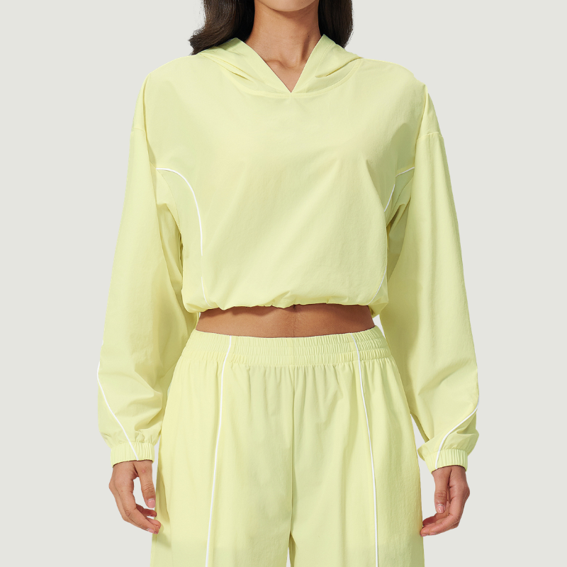 Wholesale Women's UPF50+ Sun Protection Colorblock Cropped Hoodie Jacket – Lightweight Breathable Outdoor Running Sportswear