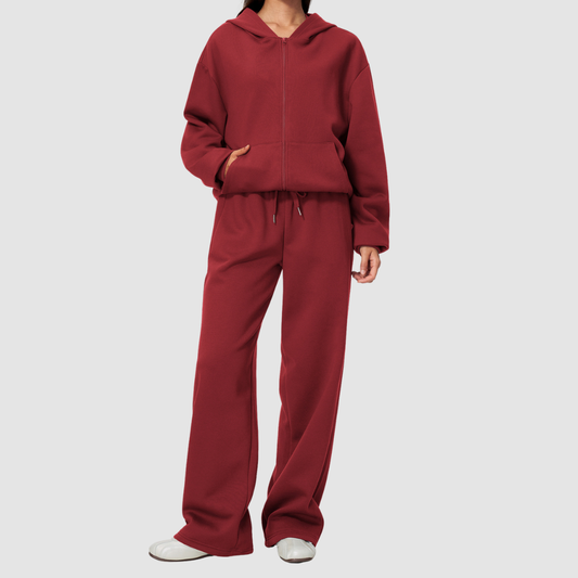 Wholesale Women's Warm Fleece-Lined Hooded Sweatshirt & Sweatpants Set