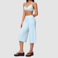 Wholesale Women's Brushed Sports Bra & Wide-Leg Cropped Pants Set – High-Support Seam-Detail 2-Piece Yoga Set
