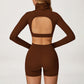 High-Neck Cropped Long Sleeve + Butt-Lifting Shorts 2-Piece Set