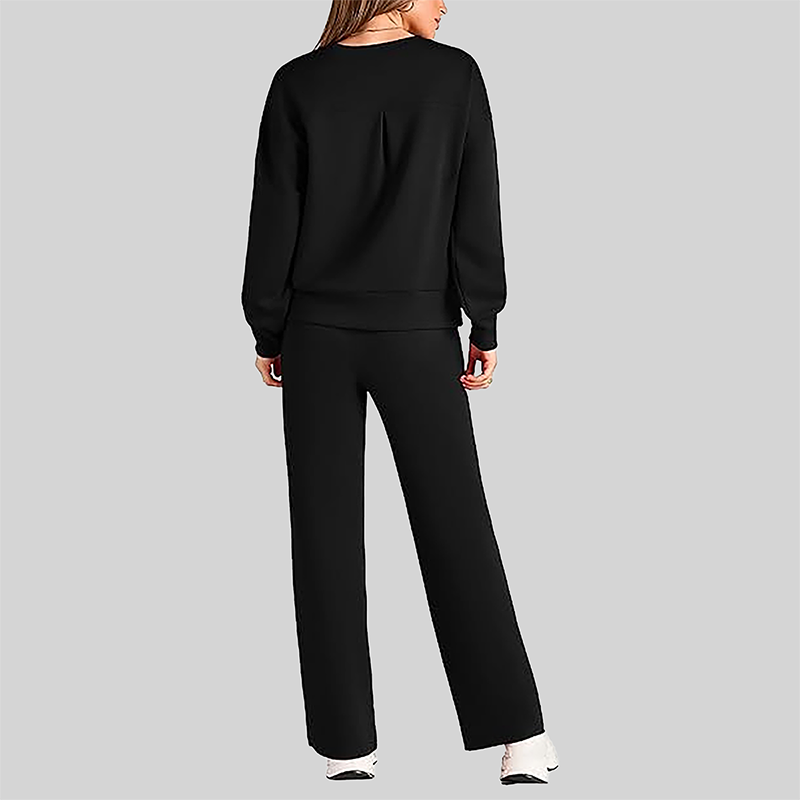 Wholesale Women's Long Sleeve Knit Sweatshirt & Wide-Leg Pants Set