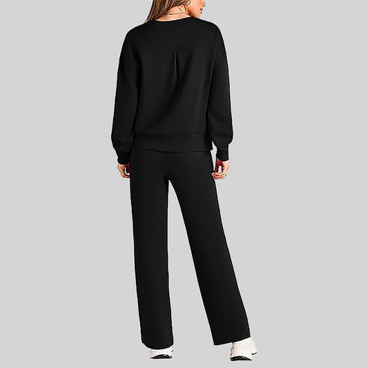 Wholesale Women's Long Sleeve Knit Sweatshirt & Wide-Leg Pants Set