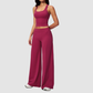 Wholesale Seam-Detail Cropped Vest & Hip-Lifting Wide-Leg Pants Set