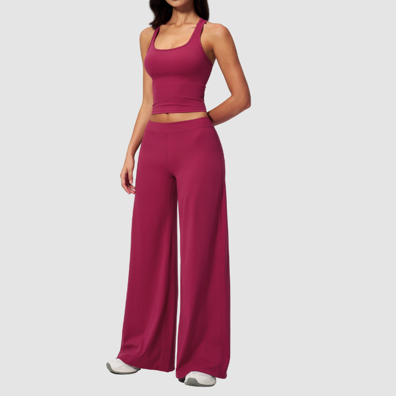 Wholesale Seam-Detail Cropped Vest & Hip-Lifting Wide-Leg Pants Set