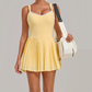 Wholesale Women's Colorblock Open-Back Tennis Dress – Anti-Exposure Pleated Yoga Skirt with Pockets
