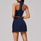 Wholesale Women's Polo Collar Tennis Set – Fixed Cup Sports Bra & Anti-Exposure Pleated Skirt