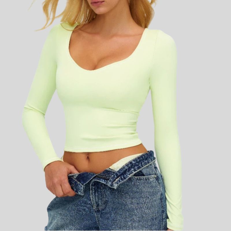 Color-blocked long-sleeved sports top