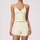 Wholesale Women's Brushed Yoga Set: Halter V-Neck Bra & Shorts – Colorblock Quick-Dry