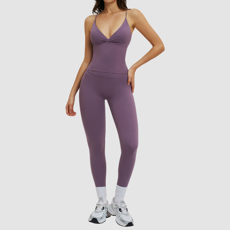 Wholesale thin-strap sports tank top + leggings 2-piece set