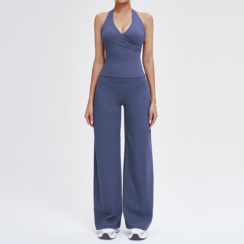 Wholesale open-back tank top + loose wide-leg pants