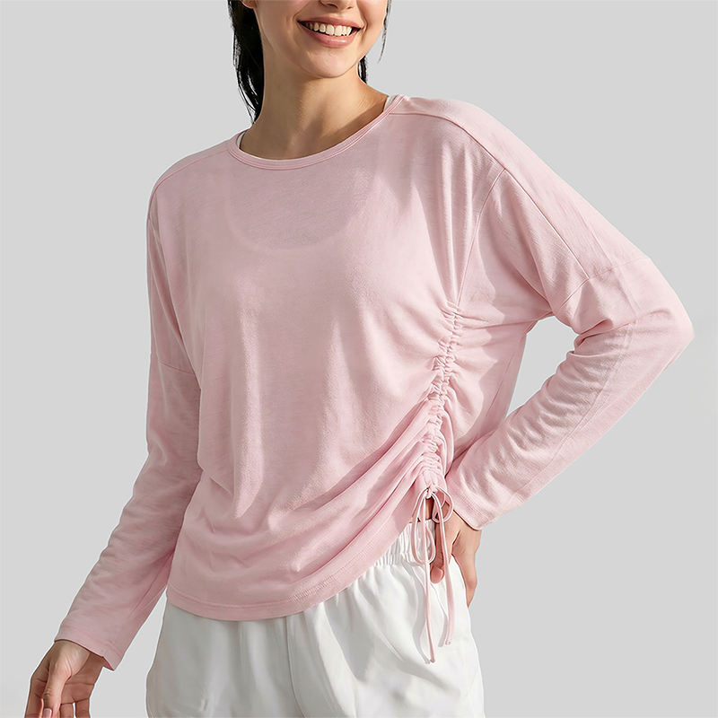 Wholesale Women's Side Drawstring Long Sleeve Yoga Top